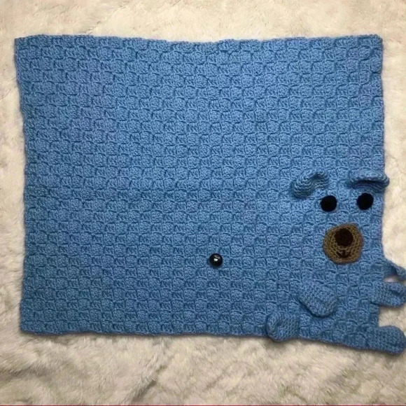 Knit Bear Baby Blanket  Blue - Picture 9 of 16